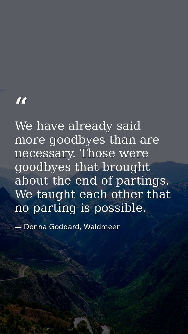 We have already said more goodbyes than are necessary. Those were goodbyes that brought about the end of partings. We ta — Donna Goddard, Waldmeer