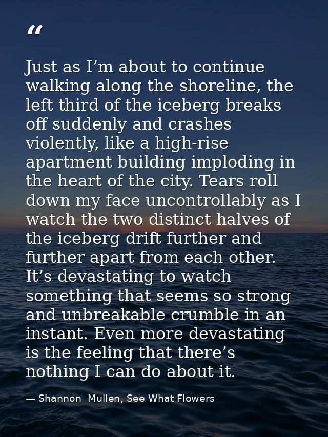 Just as I’m about to continue walking along the shoreline, the left third of the iceberg breaks off suddenly and crashes — Shannon  Mullen, See What Flowers