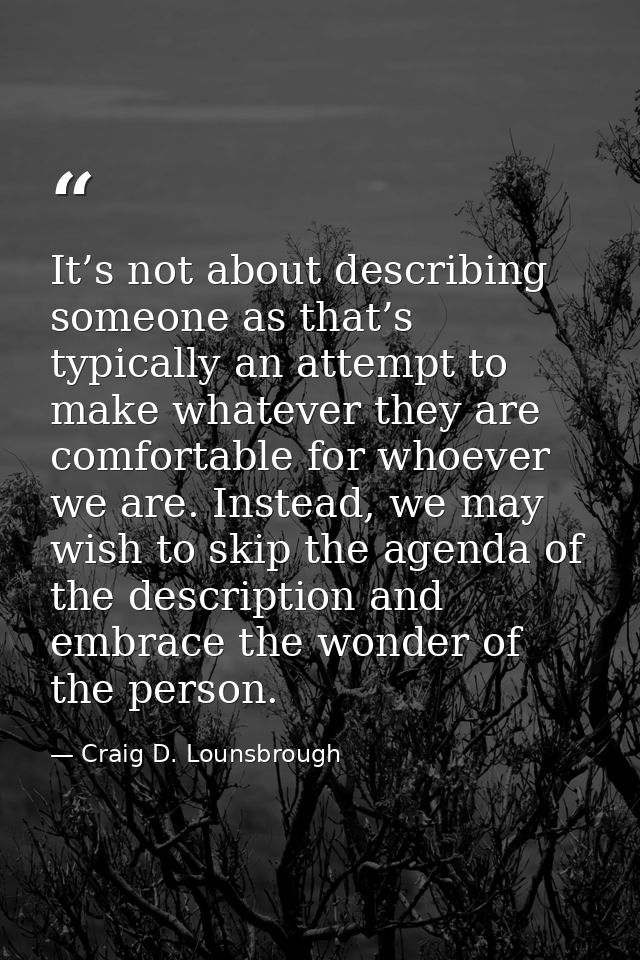 It’s not about describing someone as that’s typically an attempt to make whatever they are comfortable for whoever we ar — Craig D. Lounsbrough