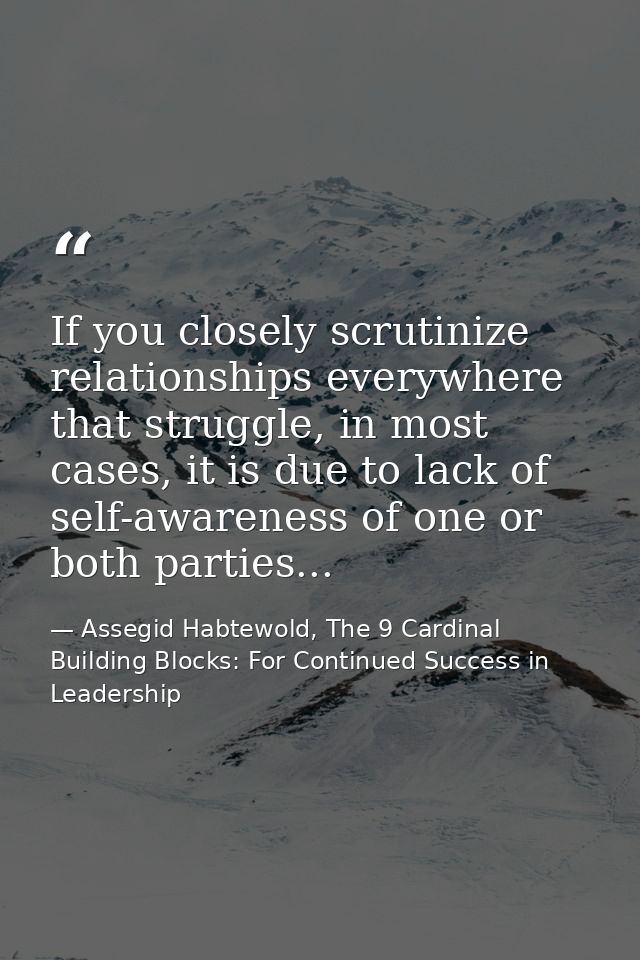If you closely scrutinize relationships everywhere that struggle, in most cases, it is due to lack of self-awareness of  — Assegid Habtewold, The 9 Cardinal Building Blocks: For Continued Success in Leadership