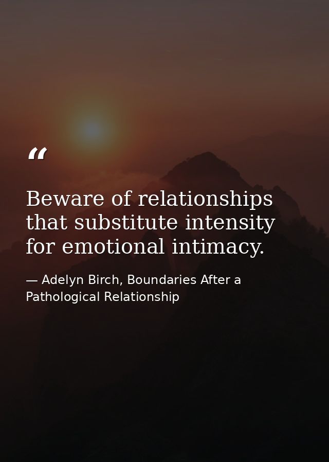 Beware of relationships that substitute intensity for emotional intimacy. — Adelyn Birch, Boundaries After a Pathological Relationship