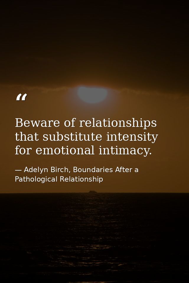 Beware of relationships that substitute intensity for emotional intimacy. — Adelyn Birch, Boundaries After a Pathological Relationship