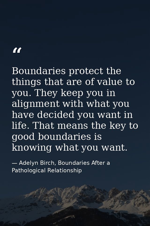 Boundaries protect the things that are of value to you. They keep you in alignment with what you have decided you want i — Adelyn Birch, Boundaries After a Pathological Relationship