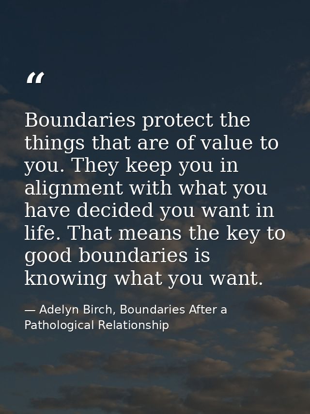 Boundaries protect the things that are of value to you. They keep you in alignment with what you have decided you want i — Adelyn Birch, Boundaries After a Pathological Relationship