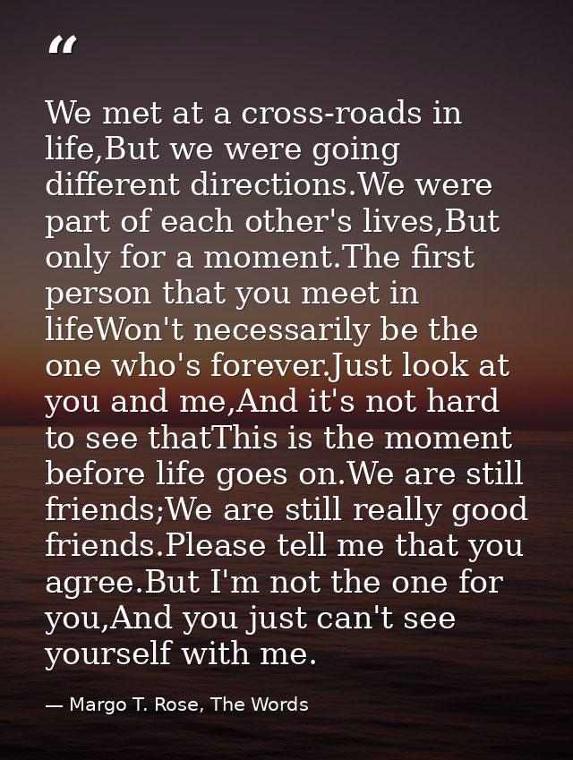We met at a cross-roads in life,But we were going different directions.We were part of each other's lives,But only for a — Margo T. Rose, The Words