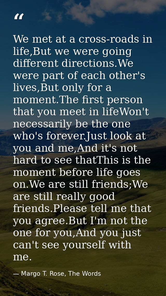 We met at a cross-roads in life,But we were going different directions.We were part of each other's lives,But only for a — Margo T. Rose, The Words