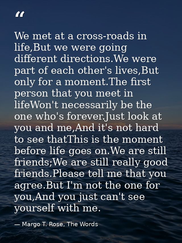 We met at a cross-roads in life,But we were going different directions.We were part of each other's lives,But only for a — Margo T. Rose, The Words