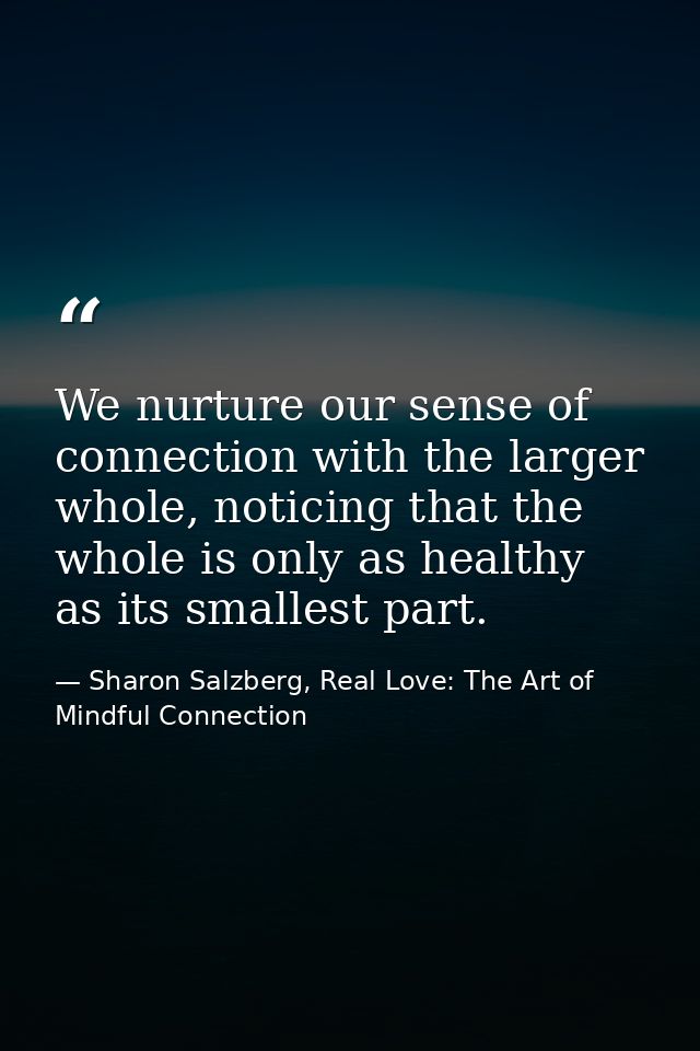 We nurture our sense of connection with the larger whole, noticing that the whole is only as healthy as its smallest par — Sharon Salzberg, Real Love: The Art of Mindful Connection