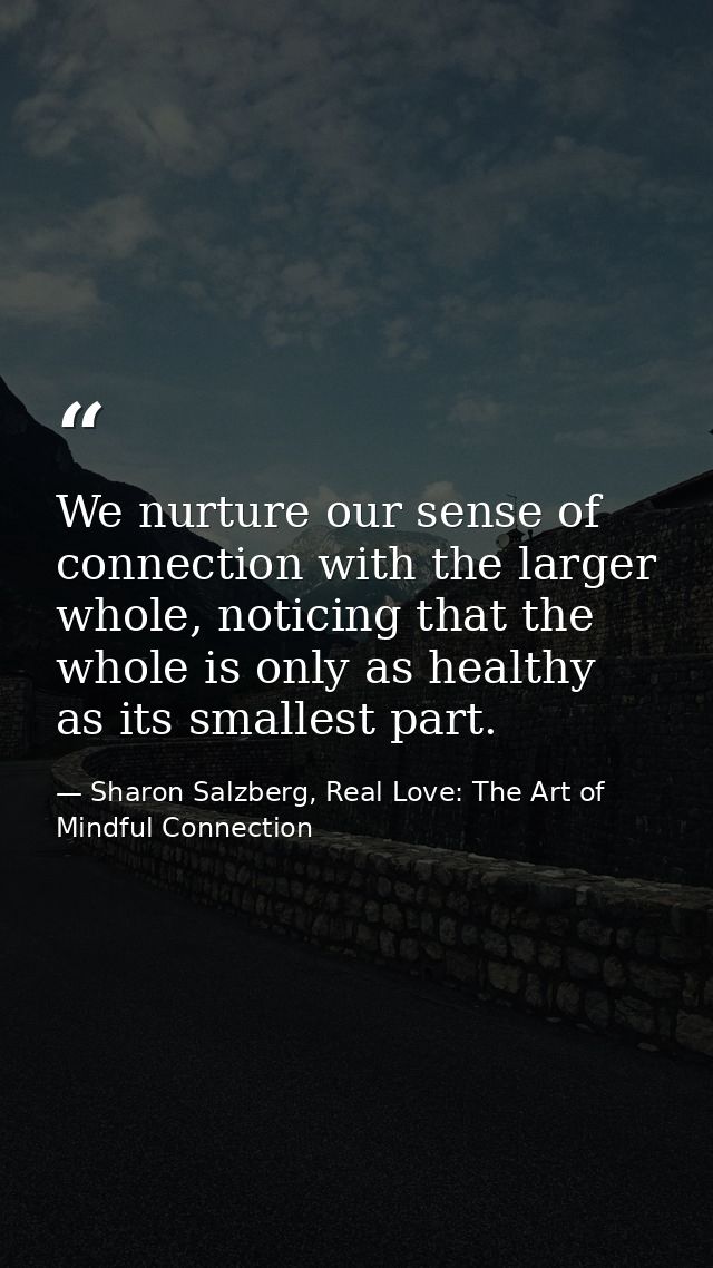 We nurture our sense of connection with the larger whole, noticing that the whole is only as healthy as its smallest par — Sharon Salzberg, Real Love: The Art of Mindful Connection