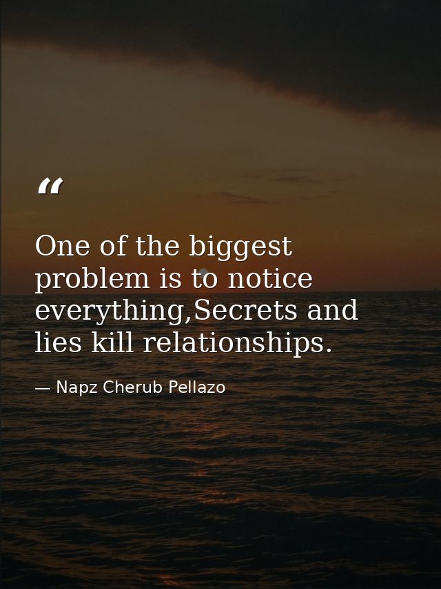 One of the biggest problem is to notice everything,Secrets and lies kill relationships. — Napz Cherub Pellazo