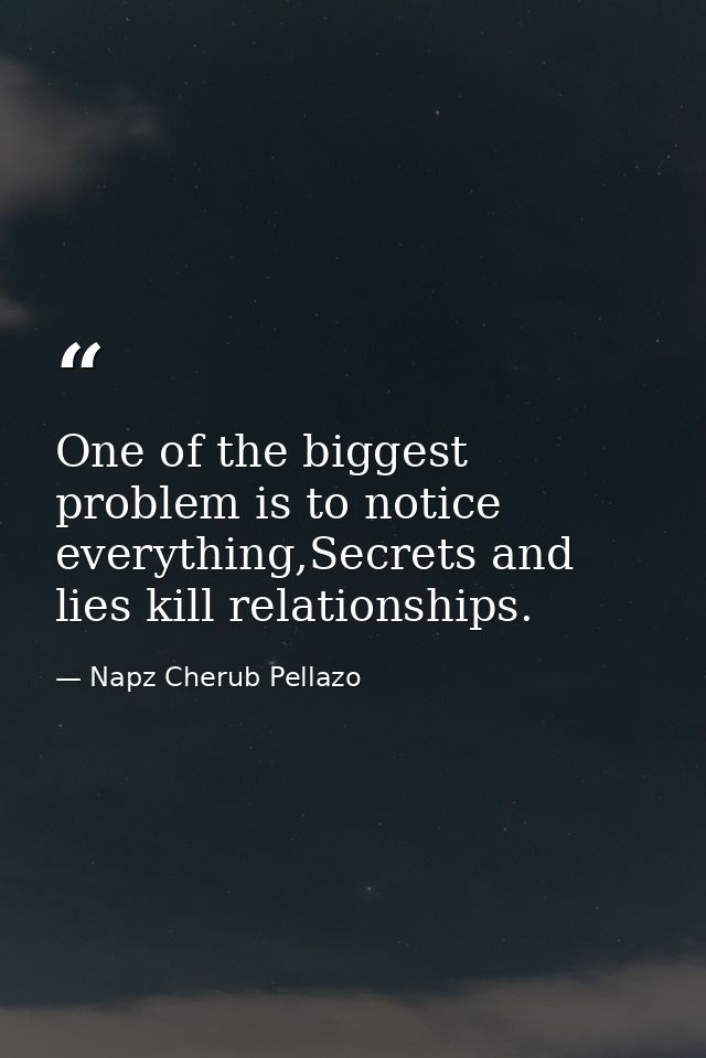 One of the biggest problem is to notice everything,Secrets and lies kill relationships. — Napz Cherub Pellazo