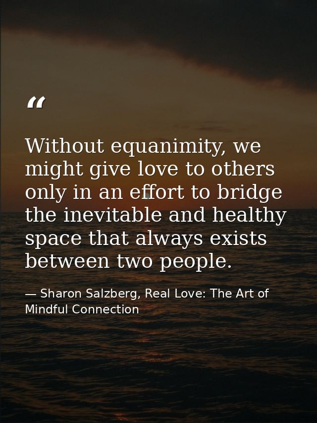 Without equanimity, we might give love to others only in an effort to bridge the inevitable and healthy space that alway — Sharon Salzberg, Real Love: The Art of Mindful Connection