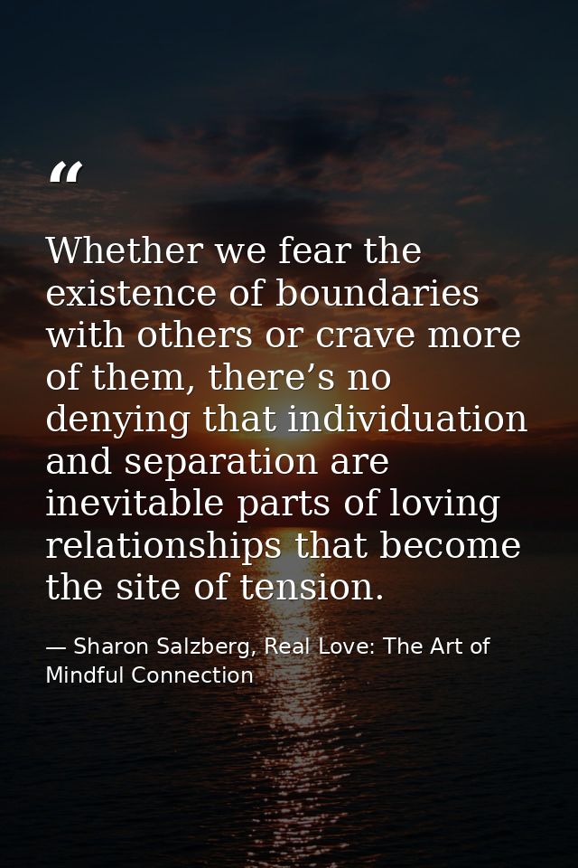 Whether we fear the existence of boundaries with others or crave more of them, there’s no denying that individuation and — Sharon Salzberg, Real Love: The Art of Mindful Connection