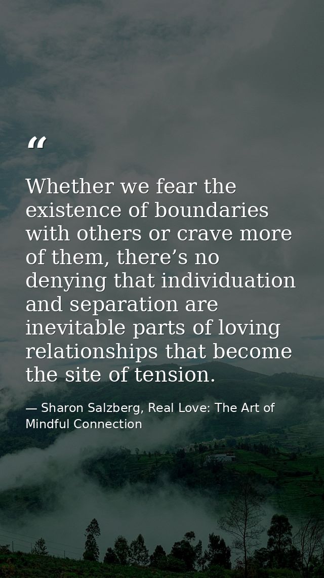 Whether we fear the existence of boundaries with others or crave more of them, there’s no denying that individuation and — Sharon Salzberg, Real Love: The Art of Mindful Connection