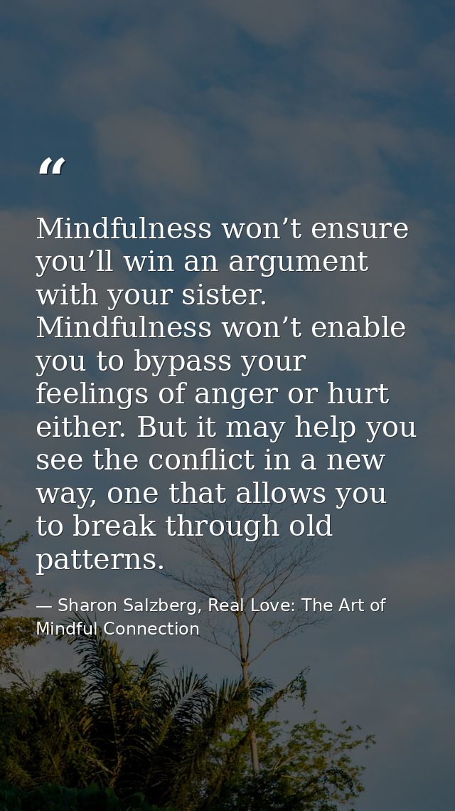 Mindfulness won’t ensure you’ll win an argument with your sister. Mindfulness won’t enable you to bypass your feelings o — Sharon Salzberg, Real Love: The Art of Mindful Connection