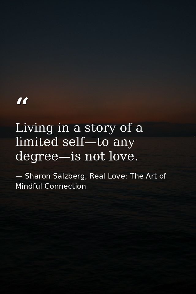 Living in a story of a limited self—to any degree—is not love. — Sharon Salzberg, Real Love: The Art of Mindful Connection