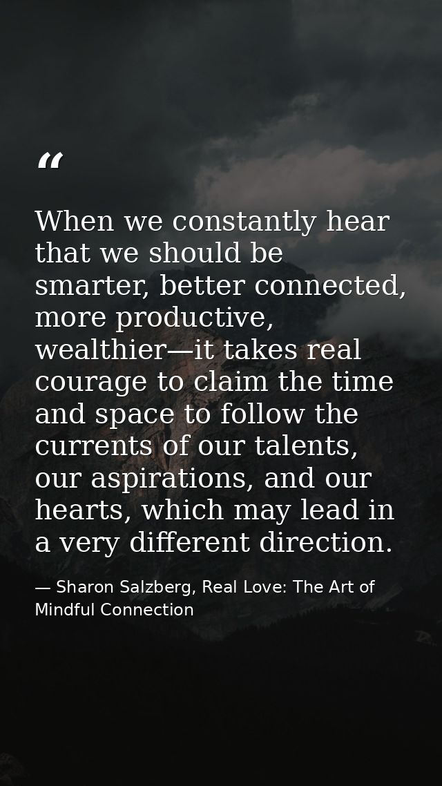 When we constantly hear that we should be smarter, better connected, more productive, wealthier—it takes real courage to — Sharon Salzberg, Real Love: The Art of Mindful Connection