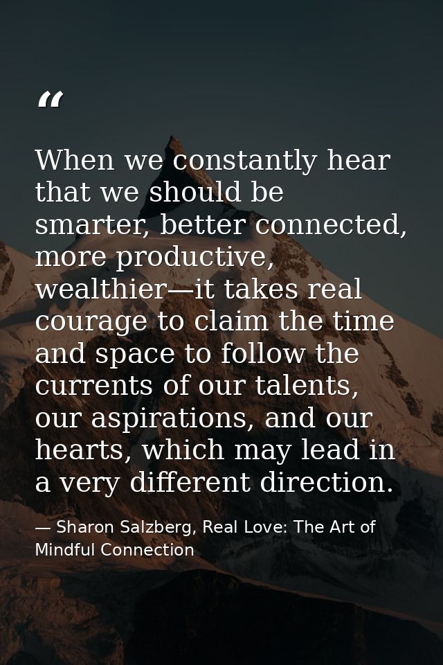 When we constantly hear that we should be smarter, better connected, more productive, wealthier—it takes real courage to — Sharon Salzberg, Real Love: The Art of Mindful Connection