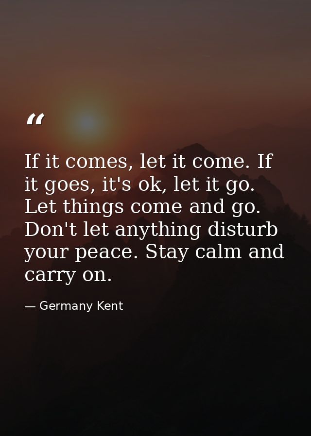 If it comes, let it come. If it goes, it's ok, let it go. Let things come and go. Don't let anything disturb your peace. — Germany Kent
