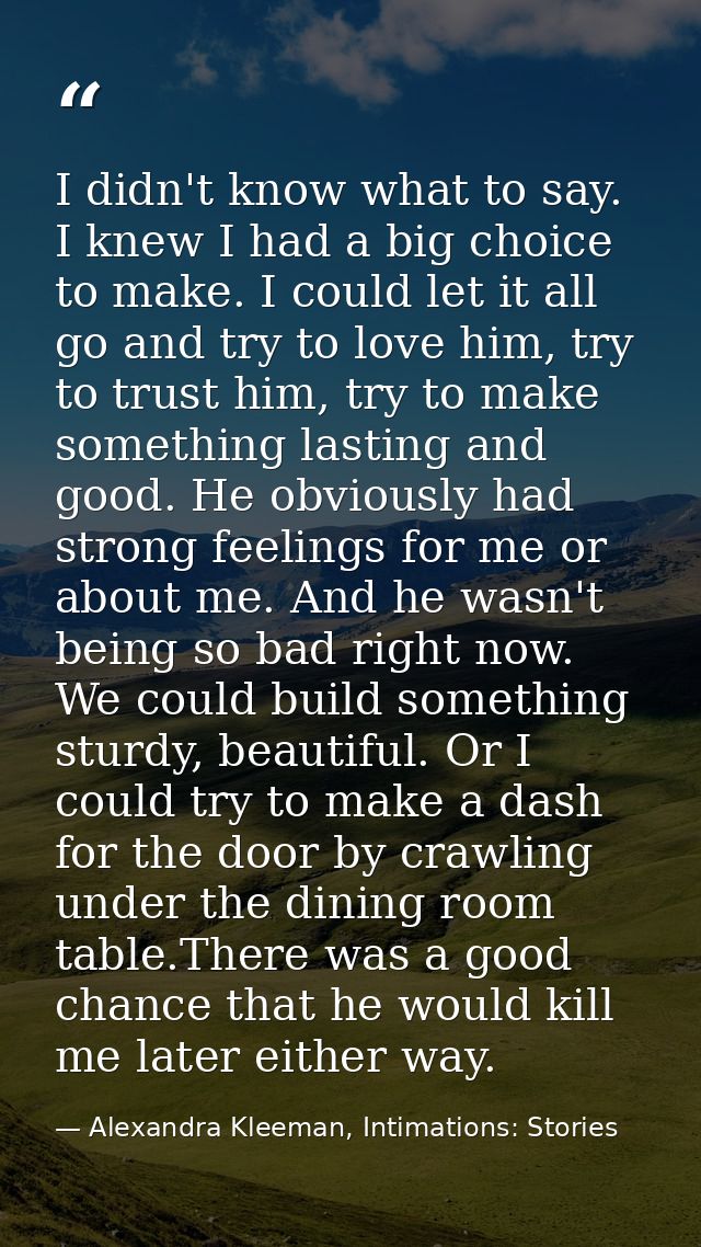 I didn't know what to say. I knew I had a big choice to make. I could let it all go and try to love him, try to trust hi — Alexandra Kleeman, Intimations: Stories