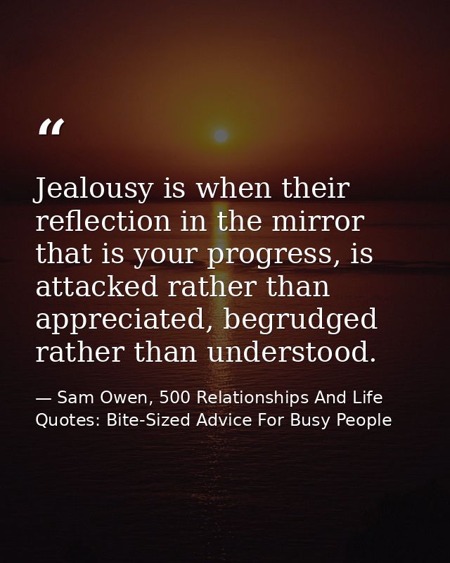Jealousy is when their reflection in the mirror that is your progress, is attacked rather than appreciated, begrudged ra — Sam Owen, 500 Relationships And Life Quotes: Bite-Sized Advice For Busy People