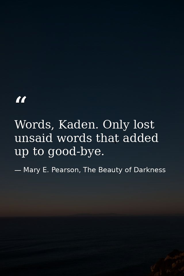 Words, Kaden. Only lost unsaid words that added up to good-bye. — Mary E. Pearson, The Beauty of Darkness