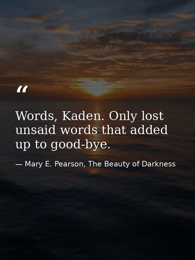 Words, Kaden. Only lost unsaid words that added up to good-bye. — Mary E. Pearson, The Beauty of Darkness