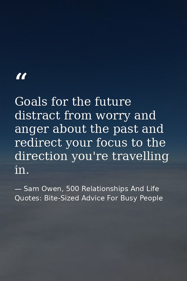 Goals for the future distract from worry and anger about the past and redirect your focus to the direction you're travel — Sam Owen, 500 Relationships And Life Quotes: Bite-Sized Advice For Busy People