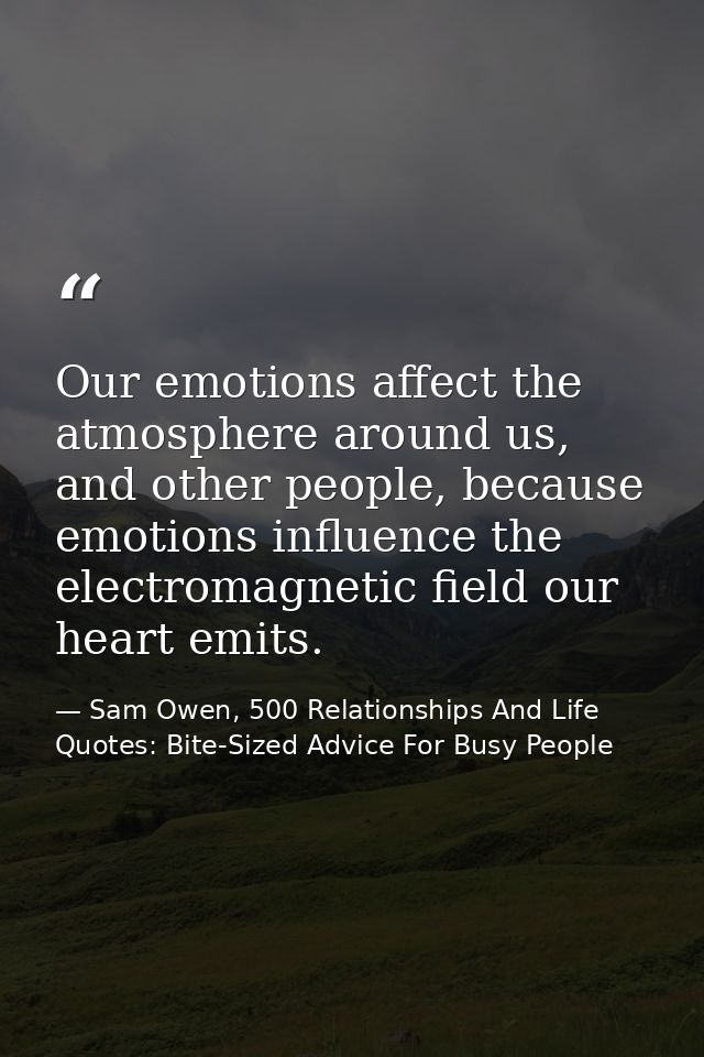 Our emotions affect the atmosphere around us, and other people, because emotions influence the electromagnetic field our — Sam Owen, 500 Relationships And Life Quotes: Bite-Sized Advice For Busy People