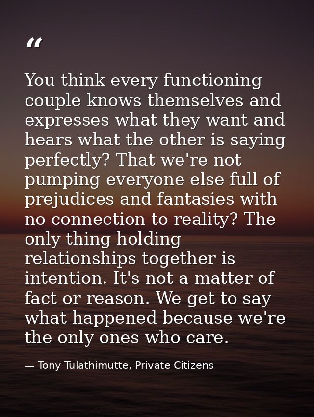You think every functioning couple knows themselves and expresses what they want and hears what the other is saying perf — Tony Tulathimutte, Private Citizens