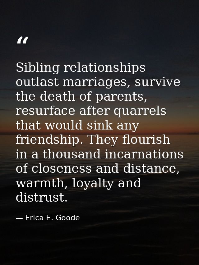Sibling relationships outlast marriages, survive the death of parents, resurface after quarrels that would sink any frie — Erica E. Goode
