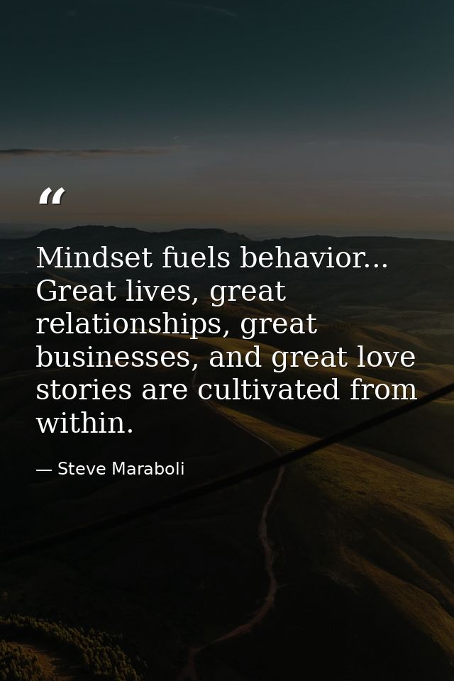 Mindset fuels behavior... Great lives, great relationships, great businesses, and great love stories are cultivated from — Steve Maraboli