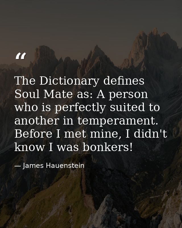 The Dictionary defines Soul Mate as: A person who is perfectly suited to another in temperament. Before I met mine, I di — James Hauenstein