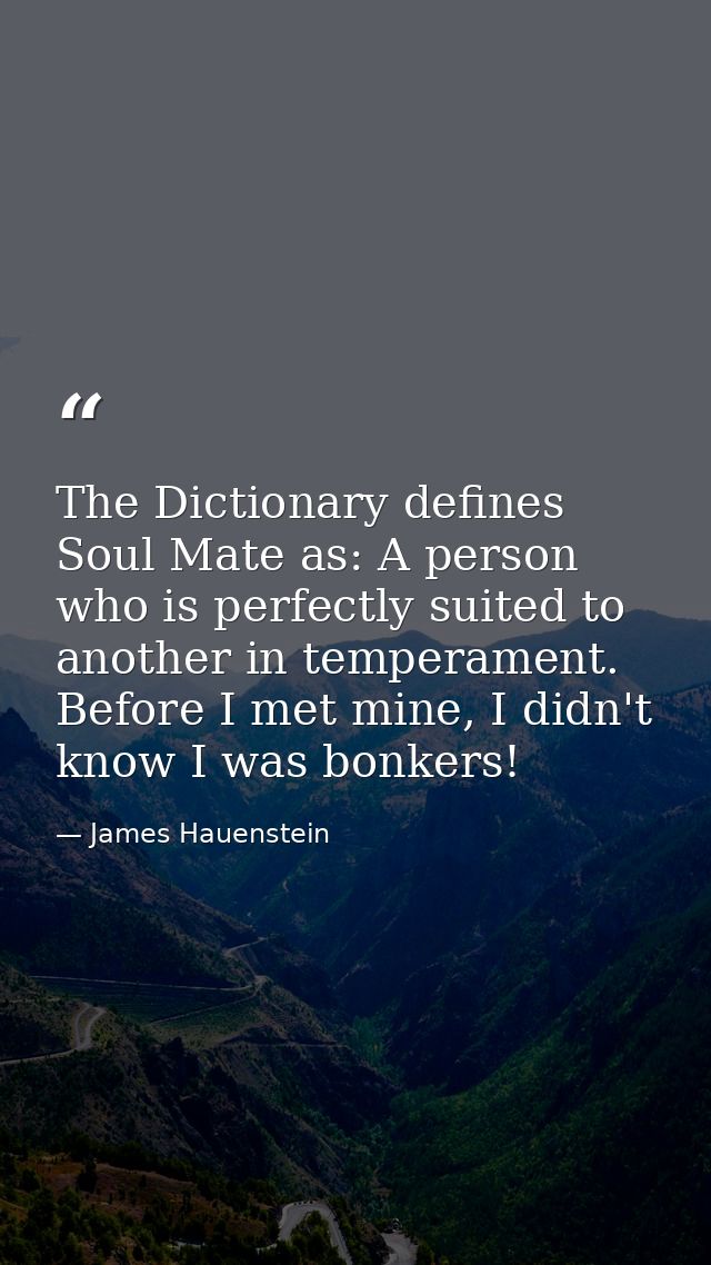 The Dictionary defines Soul Mate as: A person who is perfectly suited to another in temperament. Before I met mine, I di — James Hauenstein