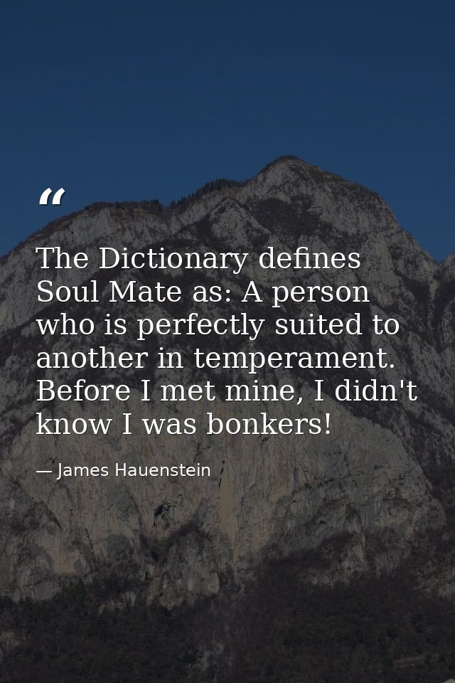 The Dictionary defines Soul Mate as: A person who is perfectly suited to another in temperament. Before I met mine, I di — James Hauenstein