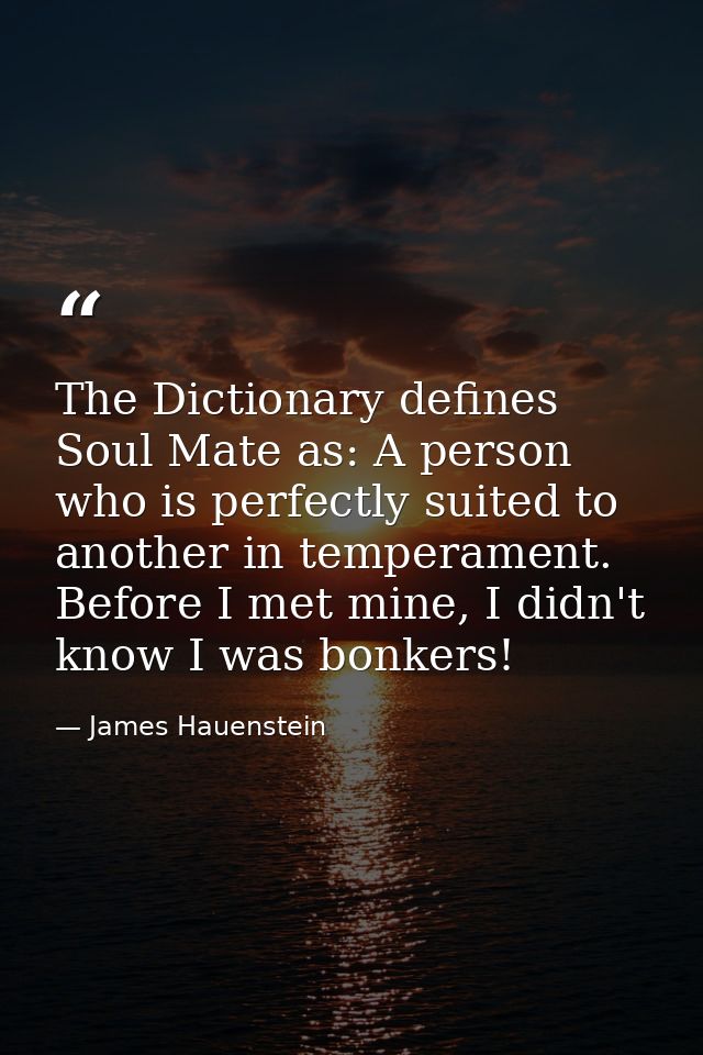 The Dictionary defines Soul Mate as: A person who is perfectly suited to another in temperament. Before I met mine, I di — James Hauenstein