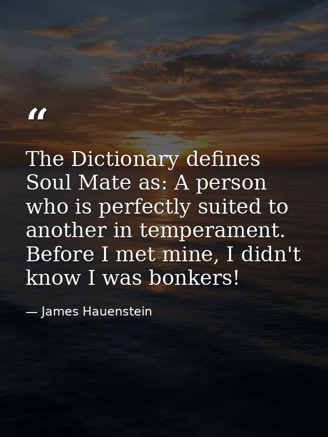 The Dictionary defines Soul Mate as: A person who is perfectly suited to another in temperament. Before I met mine, I di — James Hauenstein