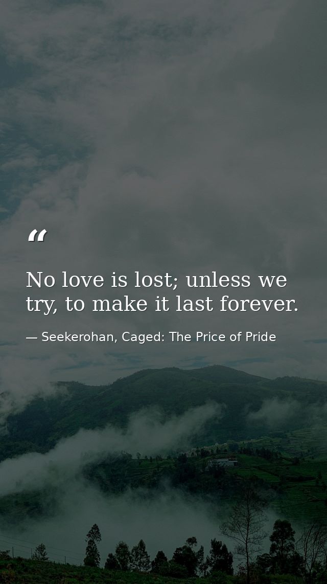 No love is lost; unless we try, to make it last forever. — Seekerohan, Caged: The Price of Pride