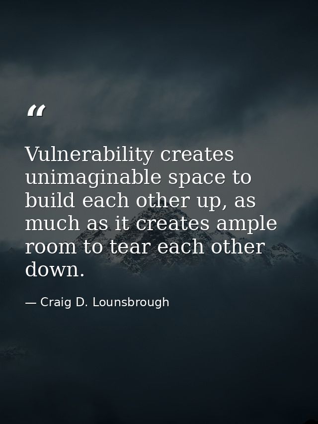 Vulnerability creates unimaginable space to build each other up, as much as it creates ample room to tear each other dow — Craig D. Lounsbrough