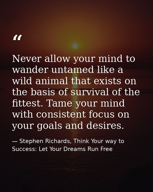 Never allow your mind to wander untamed like a wild animal that exists on the basis of survival of the fittest. Tame you — Stephen Richards, Think Your way to Success: Let Your Dreams Run Free