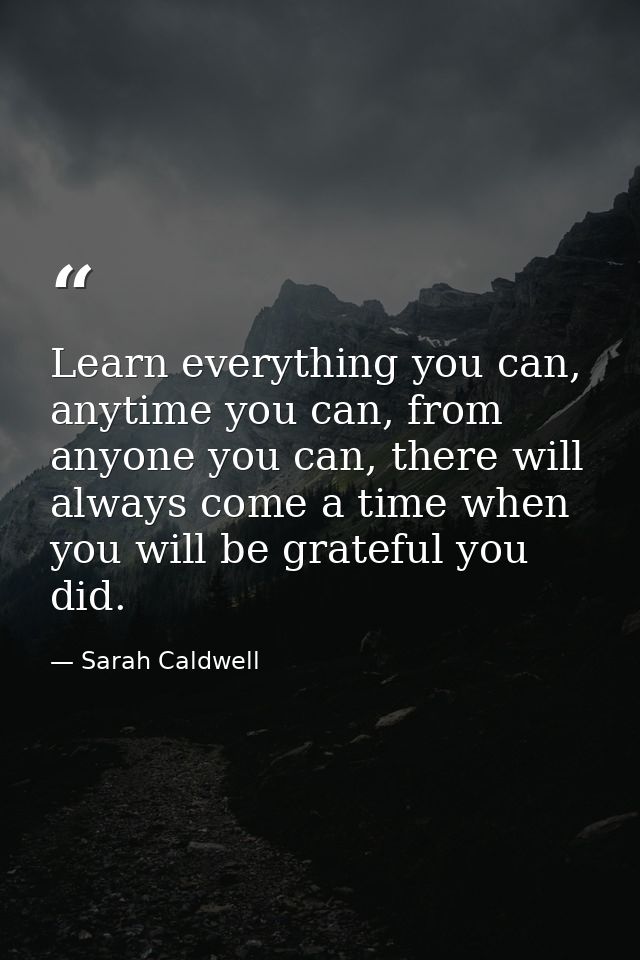 Learn everything you can, anytime you can, from anyone you can, there will always come a time when you will be grateful  — Sarah Caldwell