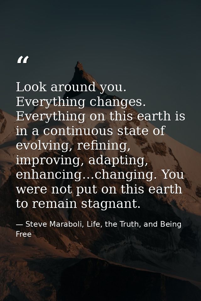 Look around you. Everything changes. Everything on this earth is in a continuous state of evolving, refining, improving, — Steve Maraboli, Life, the Truth, and Being Free