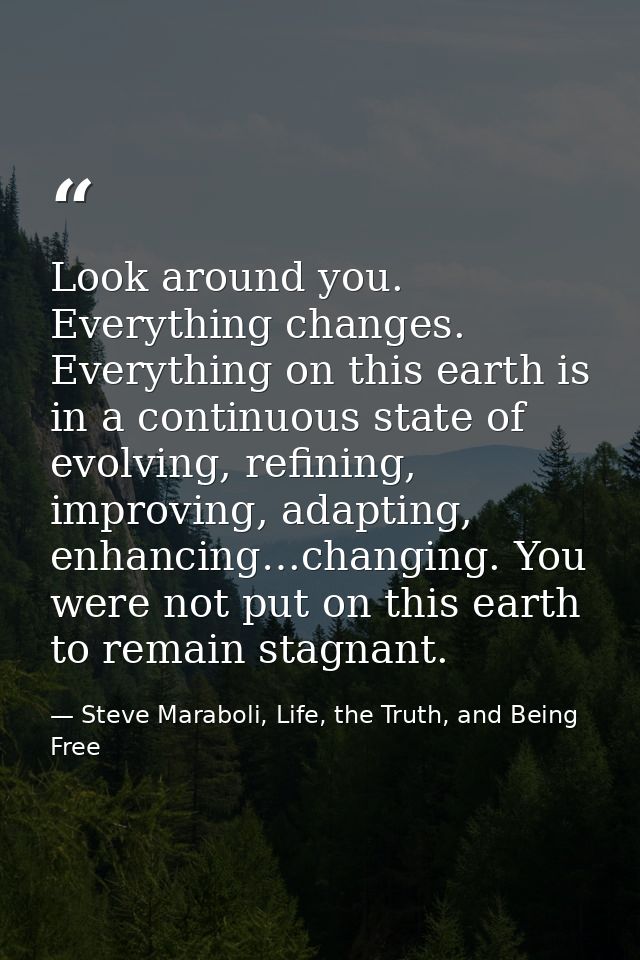 Look around you. Everything changes. Everything on this earth is in a continuous state of evolving, refining, improving, — Steve Maraboli, Life, the Truth, and Being Free