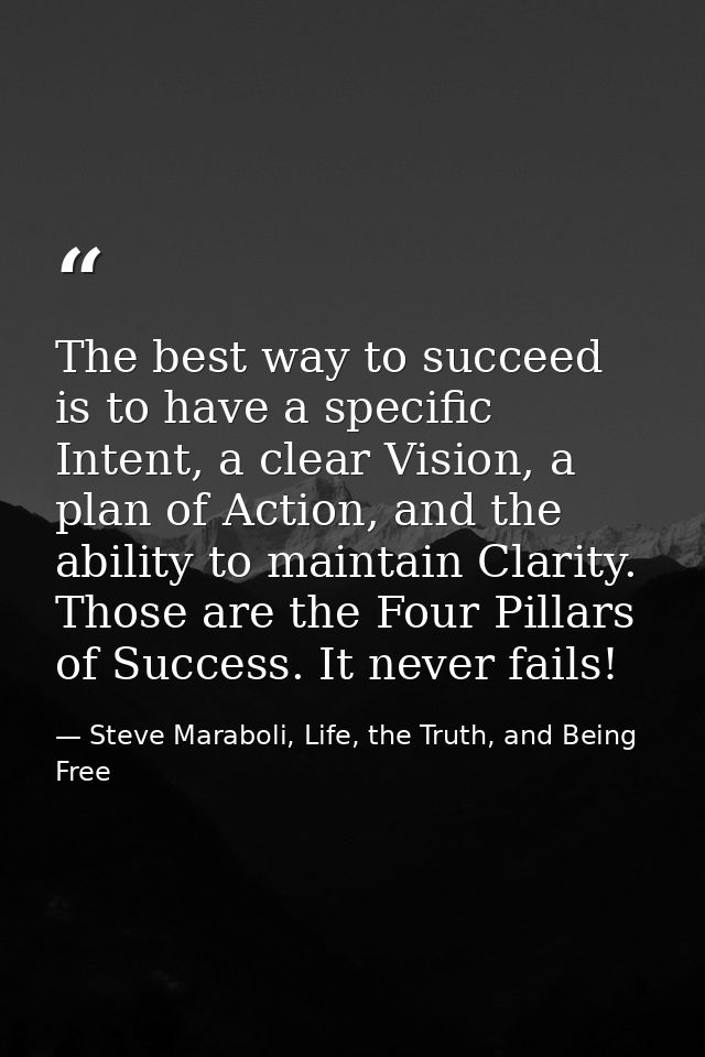 The best way to succeed is to have a specific Intent, a clear Vision, a plan of Action, and the ability to maintain Clar — Steve Maraboli, Life, the Truth, and Being Free