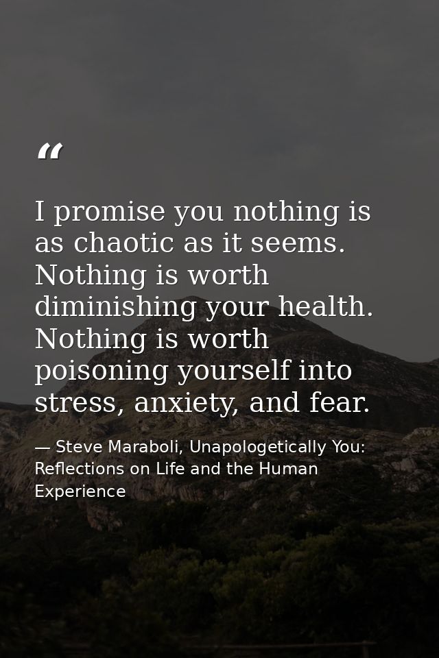 I promise you nothing is as chaotic as it seems. Nothing is worth diminishing your health. Nothing is worth poisoning yo — Steve Maraboli, Unapologetically You: Reflections on Life and the Human Experience