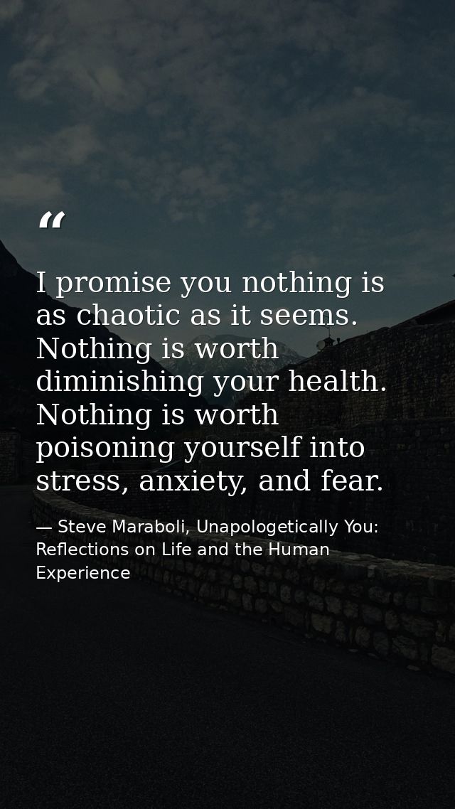 I promise you nothing is as chaotic as it seems. Nothing is worth diminishing your health. Nothing is worth poisoning yo — Steve Maraboli, Unapologetically You: Reflections on Life and the Human Experience