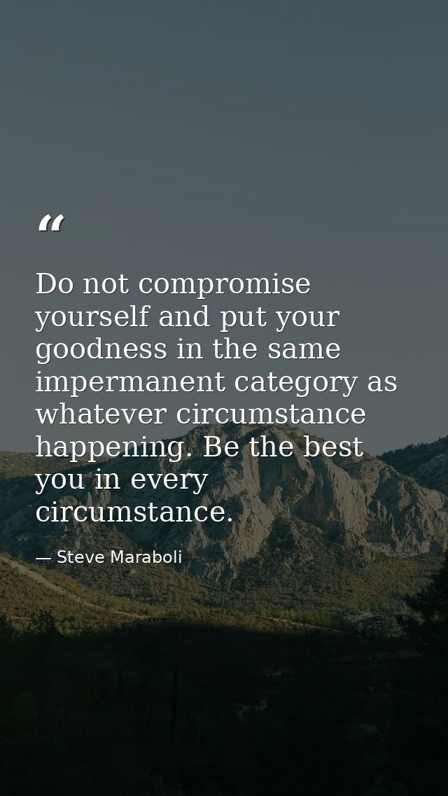Do not compromise yourself and put your goodness in the same impermanent category as whatever circumstance happening. Be — Steve Maraboli