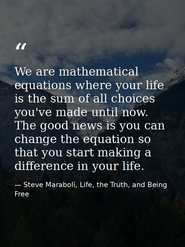 We are mathematical equations where your life is the sum of all choices you've made until now. The good news is you can  — Steve Maraboli, Life, the Truth, and Being Free