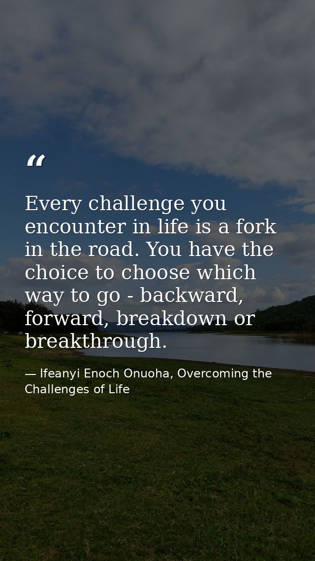 Every challenge you encounter in life is a fork in the road. You have the choice to choose which way to go - backward, f — Ifeanyi Enoch Onuoha, Overcoming the Challenges of Life