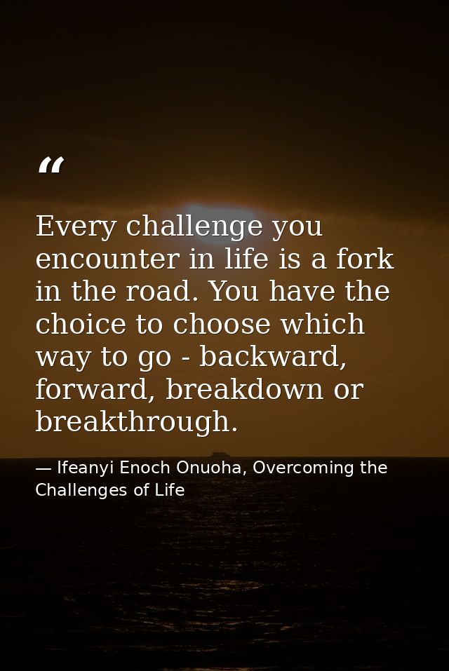 Every challenge you encounter in life is a fork in the road. You have the choice to choose which way to go - backward, f — Ifeanyi Enoch Onuoha, Overcoming the Challenges of Life